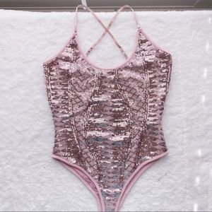 NWT Pink Sequin Bodysuit